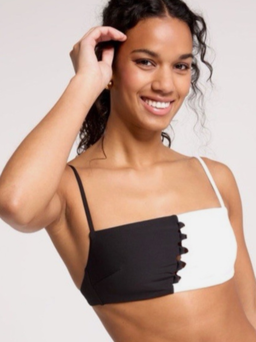 CALIA Black White Colorblock Looped-Front Bikini Top L NWT